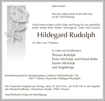 Todesanzeige von Hildegard Rudolph von MZV