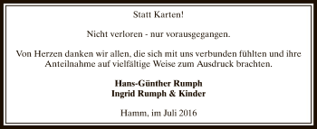 Todesanzeige von Hans-Günther Rumph von MZV
