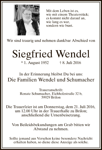 Todesanzeige von Siegfried Wendel von MZV