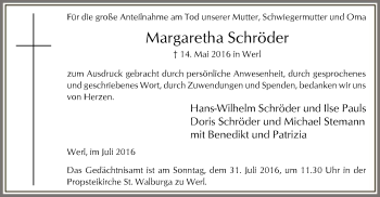 Todesanzeige von Margaretha Schröder von MZV