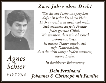 Todesanzeige von Agnes Schier von MZV