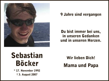 Todesanzeige von Sebastian Böcker von MZV