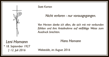 Todesanzeige von Leni Homann von MZV