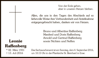 Todesanzeige von Leonie Rafffenberg von MZV