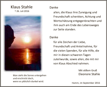 Todesanzeige von Klaus Stahle von MZV