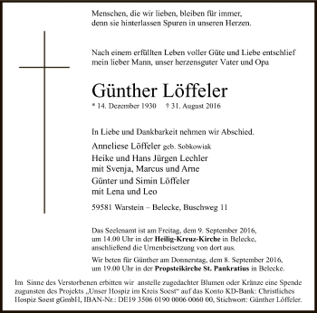 Todesanzeige von Günther Löffeler von MZV