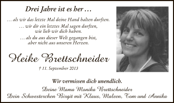Todesanzeige von Heike Brettschneider von MZV
