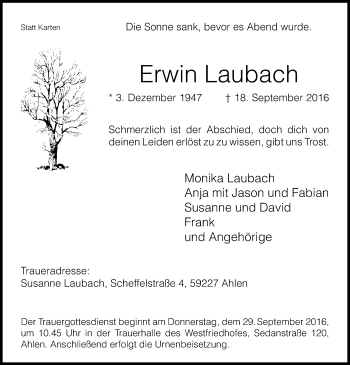 Todesanzeige von Erwin Laubach von MZV