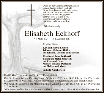 Todesanzeige von Elisabeth Eckhoff von MZV