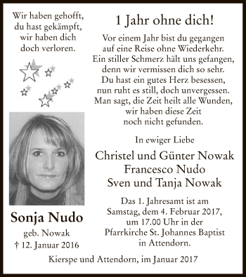 Todesanzeige von Sonja Nudo von MZV