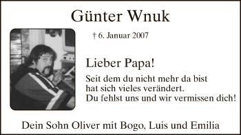 Todesanzeige von Günter Wnuk von MZV