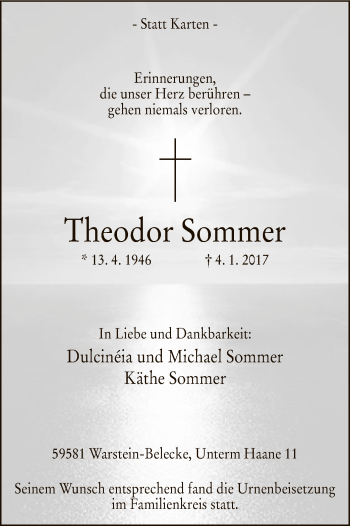Todesanzeige von Theodor Sommer von MZV