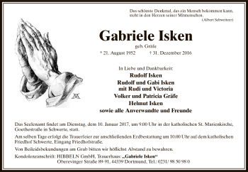 Todesanzeige von Gabriele Isken von MZV