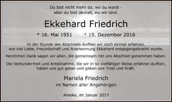 Todesanzeige von Ekkehard Friedrich von MZV