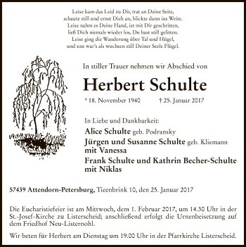 Todesanzeige von Herbert Schulte von MZV