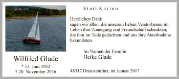 Todesanzeige von Wilfried Glade von MZV