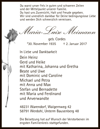 Todesanzeige von Maria-Luise Meimann von MZV