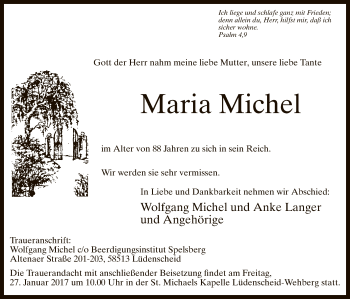 Todesanzeige von Maria Michel von MZV