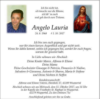 Todesanzeige von Angelo Lauria von MZV