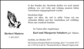 Todesanzeige von Herbert Mattern von MZV