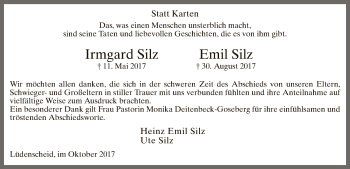 Todesanzeige von Irmgard und Emil Silz von MZV