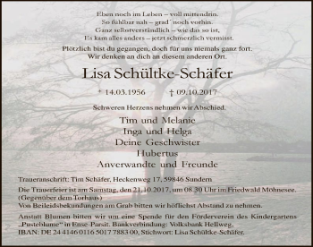 Todesanzeige von Lisa Schültke-Schäfer von MZV