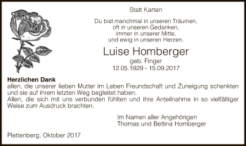 Todesanzeige von Luise Homberger von MZV