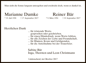 Todesanzeige von Marianne Dumke und Reiner Bär  von MZV