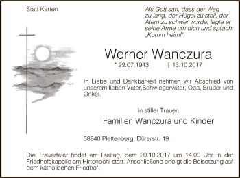 Todesanzeige von Werner Wanczura von MZV
