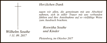 Todesanzeige von Wilhelm Seuthe von MZV