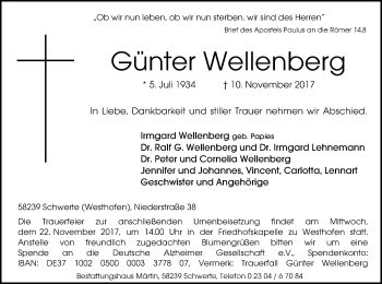 Todesanzeige von Günter Wellenberg von MZV