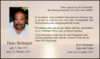Todesanzeige von Hans Strümper von MZV