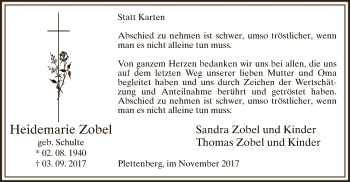 Todesanzeige von Heidemarie Zobel von MZV