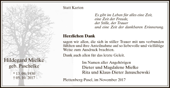 Todesanzeige von Hildegard Mielke von MZV
