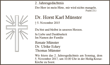 Todesanzeige von Horst Karl Münster von MZV