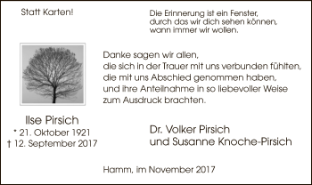 Todesanzeige von Ilse Pirsich von MZV