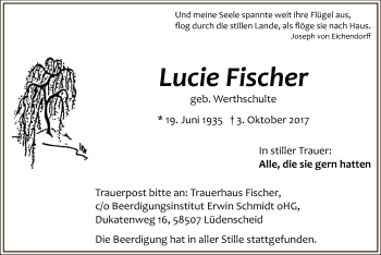 Todesanzeige von Lucie Fischer von MZV