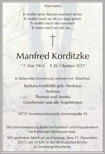 Todesanzeige von Manfred Korditzke von MZV