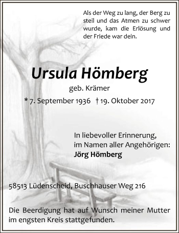 Todesanzeige von Ursula Hömberg von MZV