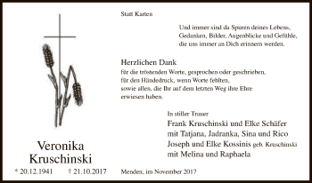 Todesanzeige von Veronika Kruschinski von MZV