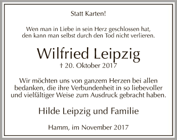 Todesanzeige von Wilfried Leipzig von MZV