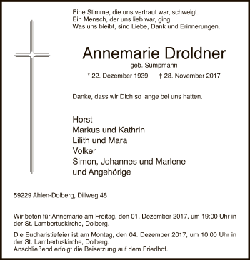 Todesanzeige von Annemarie Droldner von MZV