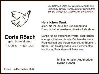 Todesanzeige von Doris Rösch von MZV