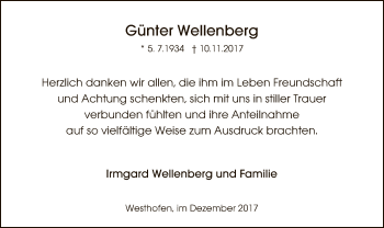Todesanzeige von Günter Wellenberg von MZV