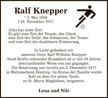 Todesanzeige von Ralf Knepper von MZV