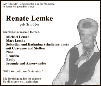 Todesanzeige von Renate Lemke von MZV