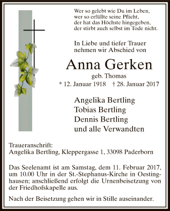Todesanzeige von Anna Gerken von MZV