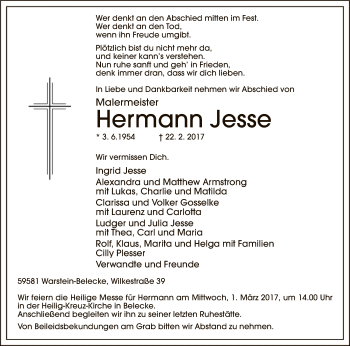 Todesanzeige von Hermann Jesse von MZV