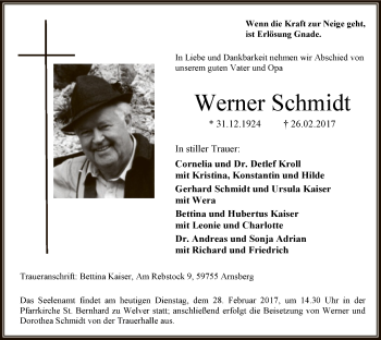 Todesanzeige von Werner Schmidt von MZV