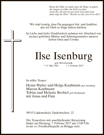 Todesanzeige von Ilse Isenburg von MZV